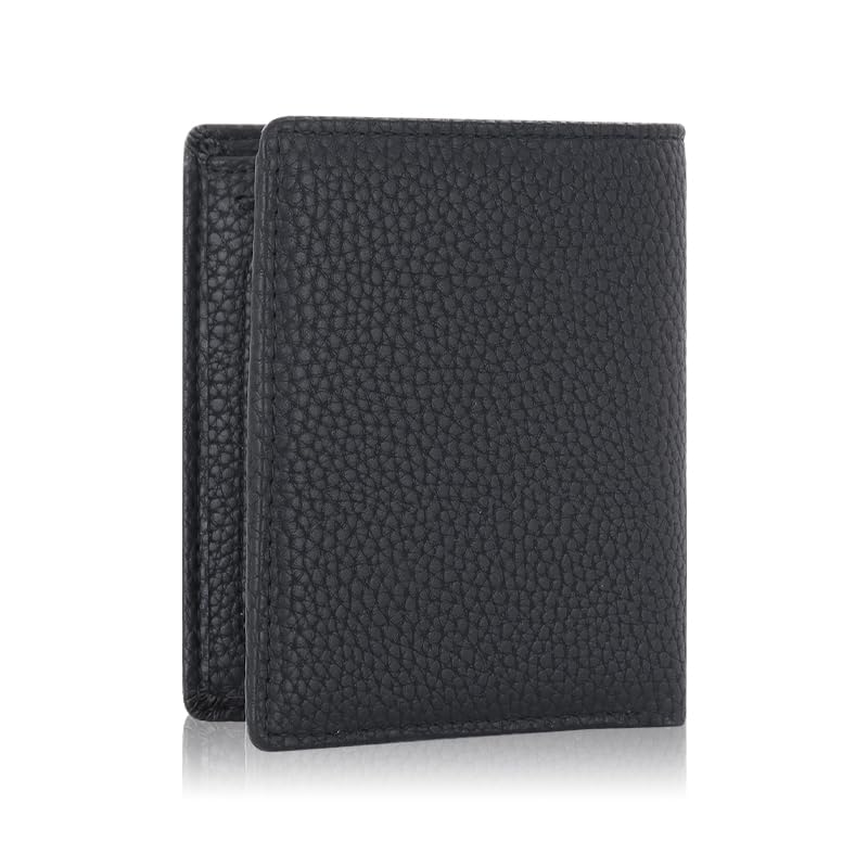 Men Slim Sustainable Apple Leather Wallet | RFID Protection | Bi-Fold | ID Window | Built to Last (Pebble Black)2