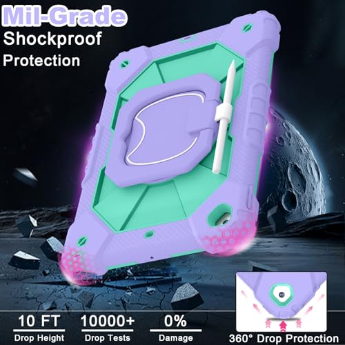 Image of WESOROL Case for iPad 9th /8th /7th Generation 10.2 Inch iPad 9th Generation Case with Screen Protector Rotating Stand Pencil Holder Heavy Duty Shockproof Cover for 9th Gen iPad Case,Purple Green