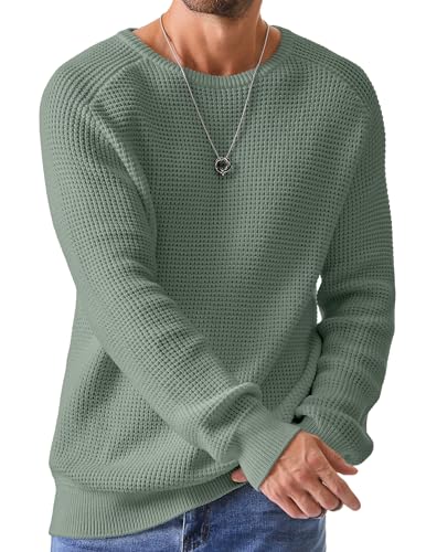 JMIERR Mens Crewneck Pullover Sweater Waffle...