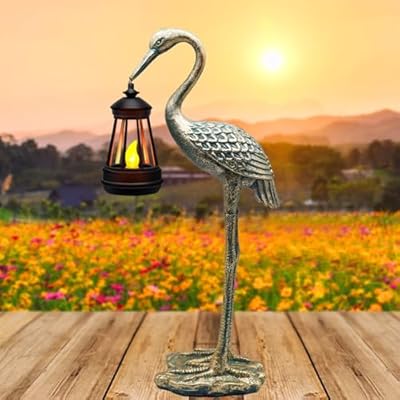 Solar Garden Statue Crane Figurine, Outdoor Hanging Solar Lanterns, Blue Heron Sculpture Statue for Patio, Yard, Lawn, Porch, Garden Decor for Outside Housewarming Gifts for Mom, Women, Mother's Day