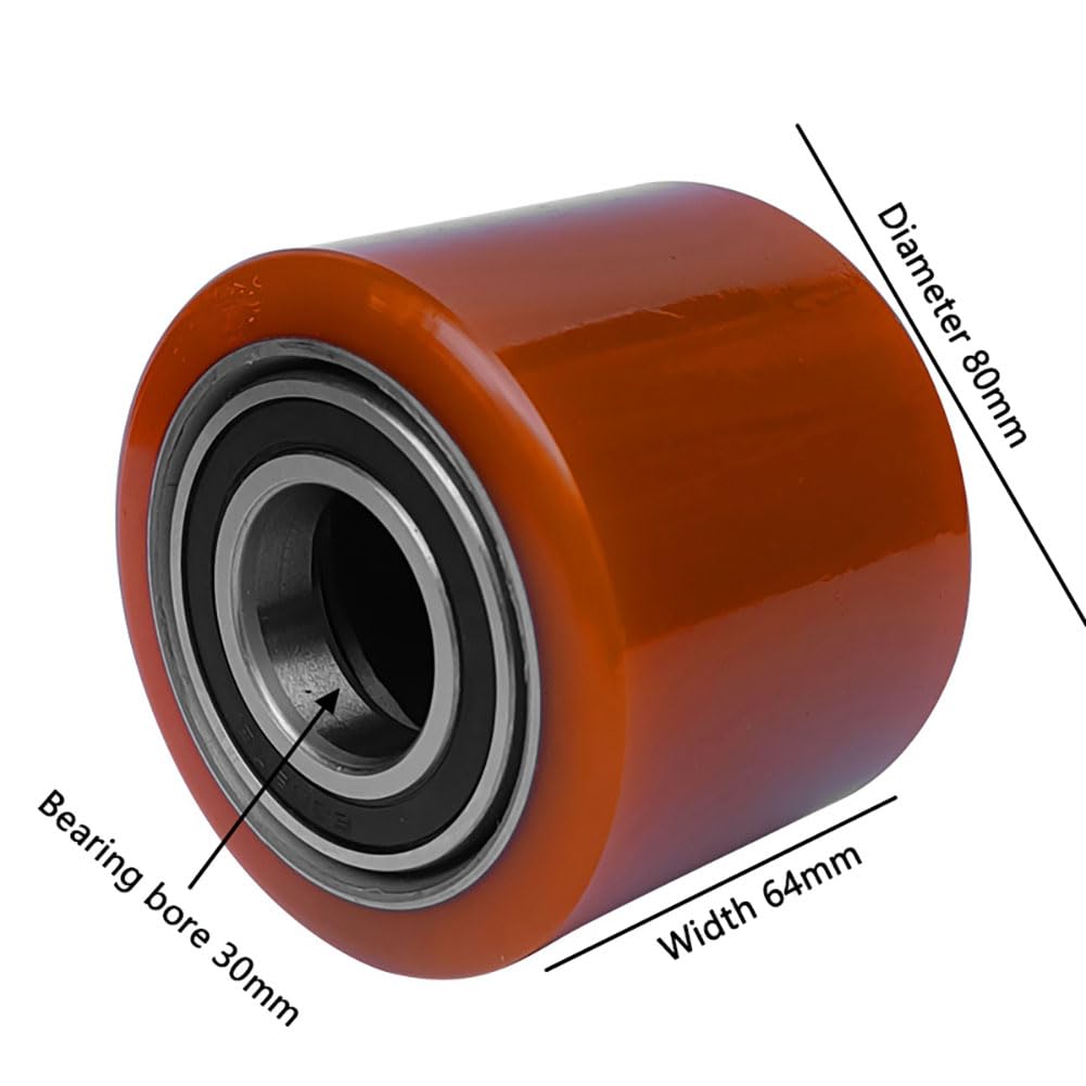 Satz mit 4 Rollen for Elektrogabelstapler 80 x 64 mm (Durchmesser 80 mm, Breite 64 mm), Hubwagenrollen, Poly-Lauffläche, Lastrollen mit Kugellagern, 30 mm Bohrung