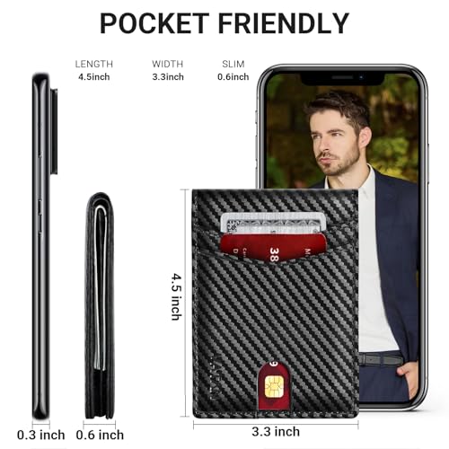 VATAN Wallet for Men Slim RFID Blocking Leather Credit Card Holder Wallet for 15 Cards, Bifold Minimalist Thin Wallet with 2 ID Windows & Cash Slot, With Gift Box (Carbon Fiber Black) - Image 5