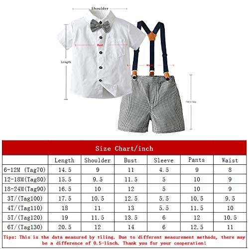 Conjunto de roupas infantis para meninos e meninos, camisa social com gravata borboleta + suspensóri