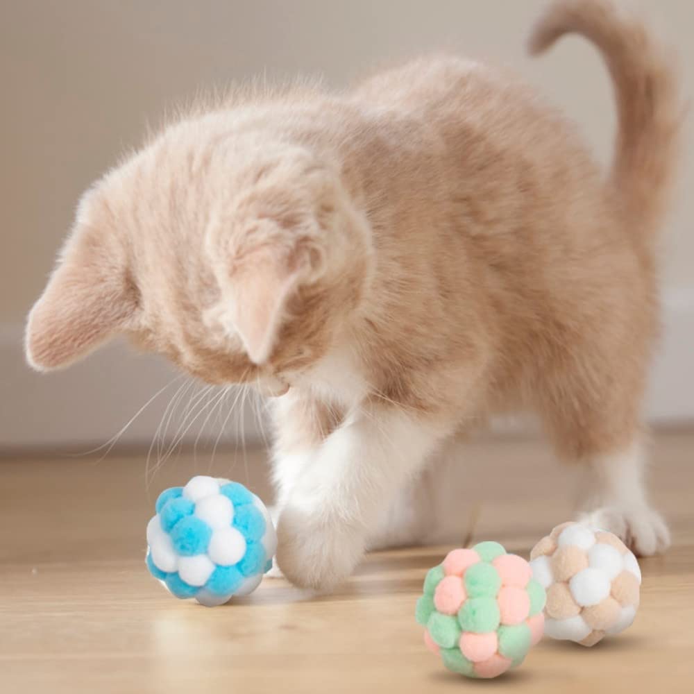 DONGKER 6 PCS Cat Balls,Bite Resistant Kitty Fuzzy Toy with Bell for All Ages Cats