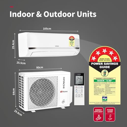Image of Hitachi 2 Ton 5 Star Xpandable+ Inverter Split AC (100% Copper, 4-Way Swing, ice Clean, Dust Filter, 5500STXL RAS.V522PCBISH1, White