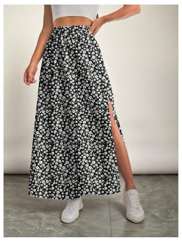 Verdusa Women's Plus Size Floral Slit Maxi Skirts Beach Vacation High Waisted Long Skirt4