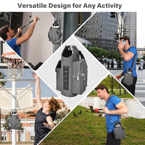 Image of icolor Magnetic Gym Bag Water Bottle Carrier Holder with Phone Pockets & Strap,Nylon Gym Magnetic Bag 5 Built-in Magnets Nylon Gym Accessories Organizer Bottle Pouch Sleeve for Men Women (Light Gray)
