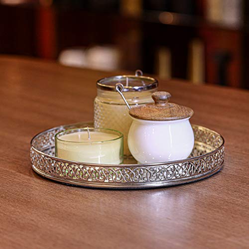 Image of Craft Brio -A TRENDY HANDICRAFTS Round Decorative Mirror Tray 10 inches Dia Gold Plated Round Decorative Glass Mirror for Weeding and Pooja Diwali Gifting (10 X 10 X 2 Inches) (Silver)