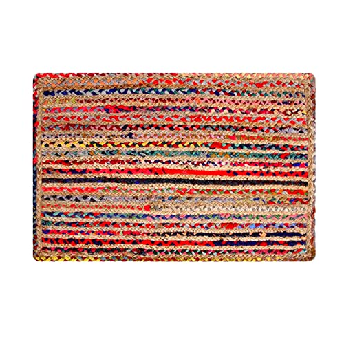 Image of Jute Braided Natural Hand Woven & Reversible Rug for Living Room Kitchen Entryway, Farmhouse Rustic Burlap Carpet Floor Mat (P /P, 5X8-feet)