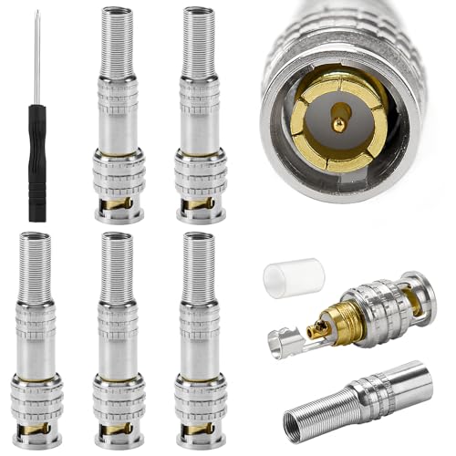 KUOQIY 5 Piezas BNC Conectore Coaxiale Macho, RG59 RG6 Coaxiale Adaptador Terminal de Cierre por Tornillo, Sin Soldadura BNC Enchufe Q9 a RG59 Cable Coaxial, para Cámara CCTV, con Destornillador