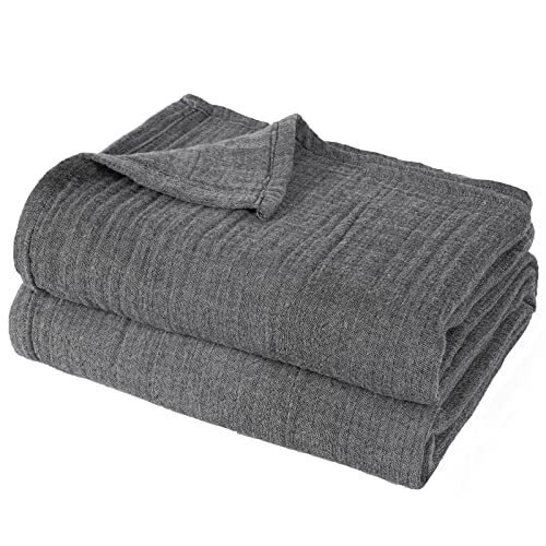Phf 100% Cotton Muslin Blanket King Size 108" X 90", Lightweight And Breathable Blanket For Summer, Ultra Soft Blanket Layer For Couch Bed Sofa, Elegant Home Decoration Black Grey #TOP10