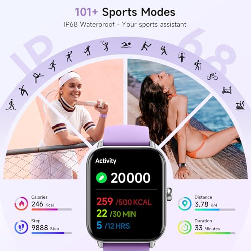Image of Gydom Smart Watches for Women for Android & iPhone, Alexa Built-in, 1.8 inch Smartwatch with Heart Rate /SpO2 /Sleep /Stress, IP68 Waterproof Fitness Tracker, 101+ Sports Modes, Purple