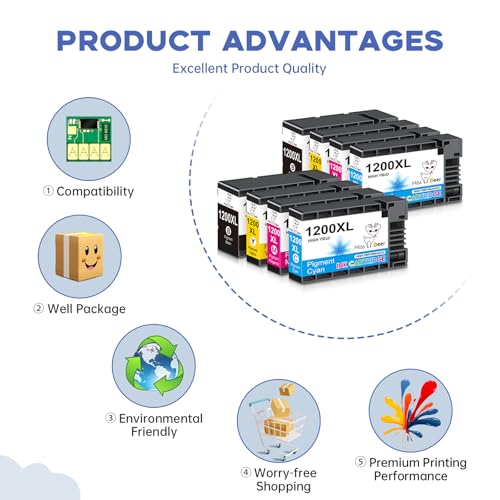 Image of Miss Deer Maxify 1200XL Ink Cartridges Compatible for Canon PGI-1200XL 1200XL Work for Canon MAXIFY MB2720 MB2050 MB2350 MB2320 MB2020 MB2120, 2 Sets(2BK,2C,2M,2Y)