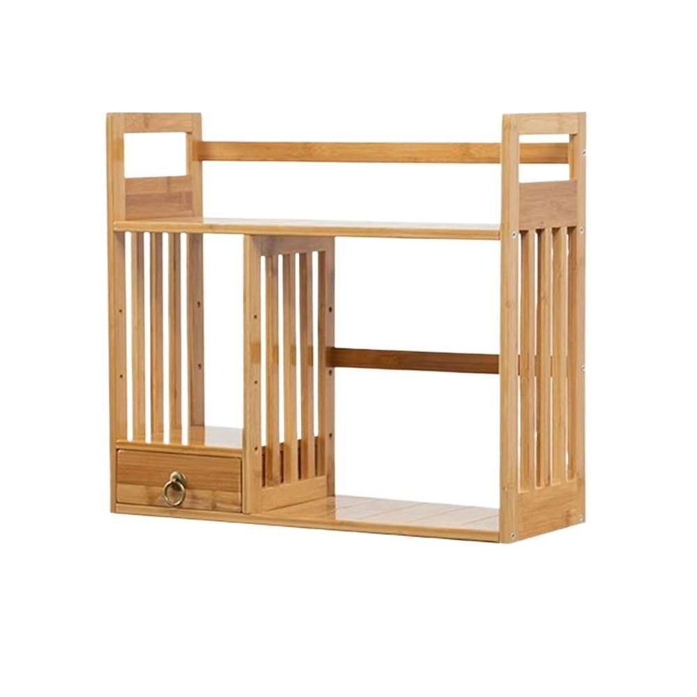Facilità Organizer da scrivania in bambù con cassetto, organizer a 2 livelli e accessori, scaffale aperto impilabile, for forniture scolastiche for casa ufficio(Original colours,L60xW19xH45 cm)