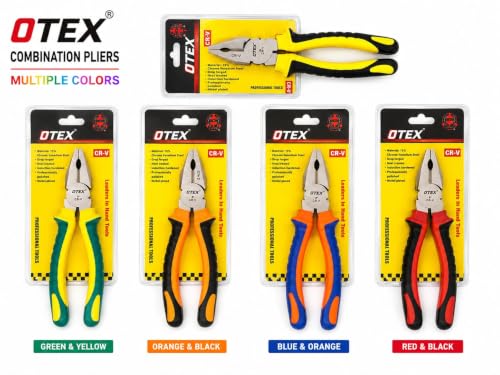 Image of OTEX Force 8 Inch Combination Plier, Chrome Vanadium (CR-V) Steel, Heavy Duty Wire Cutting Pliers, Bi-Material Anti-Slip Grip Handle for Electricians, DIY & Home Use, Multicolor