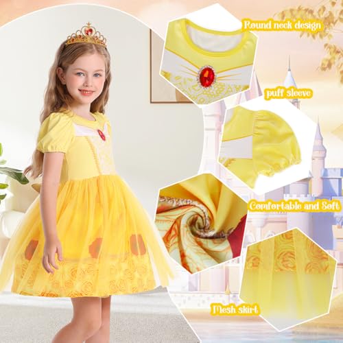 Benylion Snow Princess Costume Dress for Girls Birthday Party Dresses with Crown Wand Tulle Dress Halloween Cosplay Outfits2