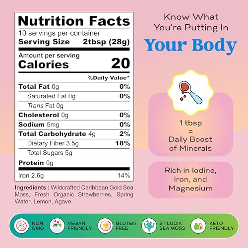 Sea Moss Gel Wildcrafted-Organic Fresh Fruits -Made in USA- 92+ Vitamins & Minerals Non-GMO Vegan Gluten-Free - Caribbean Gold Seamoss for Gut Health, Immunity, Energy & Digestion (Strawberry, 16 oz) - Image 6