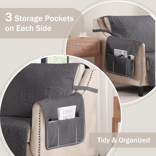Image of Quilted Recliner Chair Covers,Water-Repellent Recliner Slipcovers, Lazy Boy Recliner Cover Snug Fit, Pet Friendly Recliner Cover for Dogs Cats, Washable Couch Protector (Recliner 22 inch, Gray)