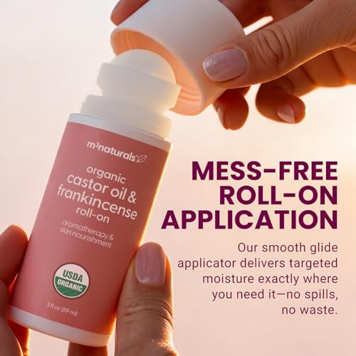 Image of Organic Castor Oil + Frankincense Roll-On, Essential Body Oil, 3 oz by M3 | USDA Organic, Cold-Pressed, Hexane-Free & Vegan Formula for Aromatherapy & Lymphatic Massage