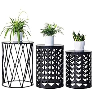 HFHOME Multifunctional Nesting Round Metal Coffee End Tables, Set of 3 Modern Furniture Nightstands Decor Side Tables Plant Stand for Home Office Indoor Garden Outdoor- Pure Black HFHOME Multifunctional Nesting Round Metal Coffee End Tables Set of 3 Modern Furniture Nightstands Decor Side Tables Plant Stand for Home Office Indoor Garden Outdoor Pure Black
