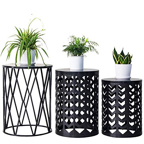 HFHOME-Multifunctional-Nesting-Round-Metal-Coffee-End-Tables-Set-of-3-Modern-Furniture-Nightstands-Decor-Side-Tables-Plant-Stand-for-Home-Office-Indoor-Garden-Outdoor-Pure-Black HFHOME Multifunctional Nesting Round Metal Coffee End Tables Set of 3 Modern Furniture Nightstands Decor Side Tables Plant Stand for Home Office Indoor Garden Outdoor Pure Black