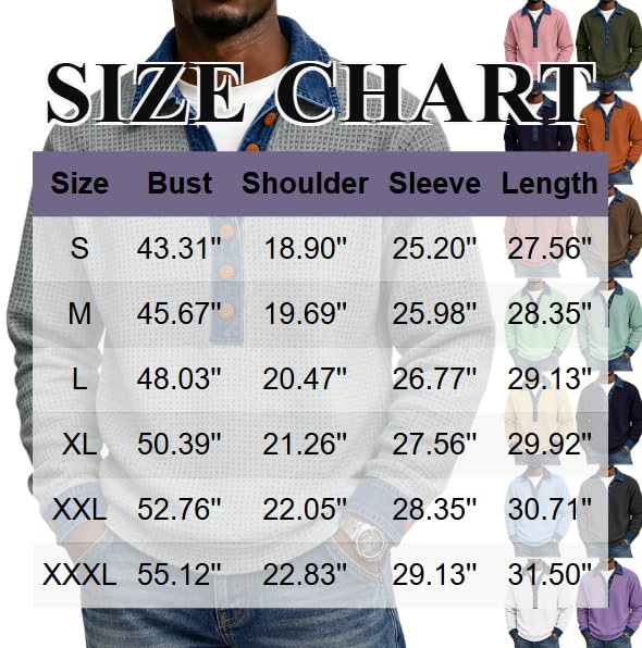 Waffle Knit Long Sleeve Men Denim Collar Patchwork Button Polo Shirts - image 6