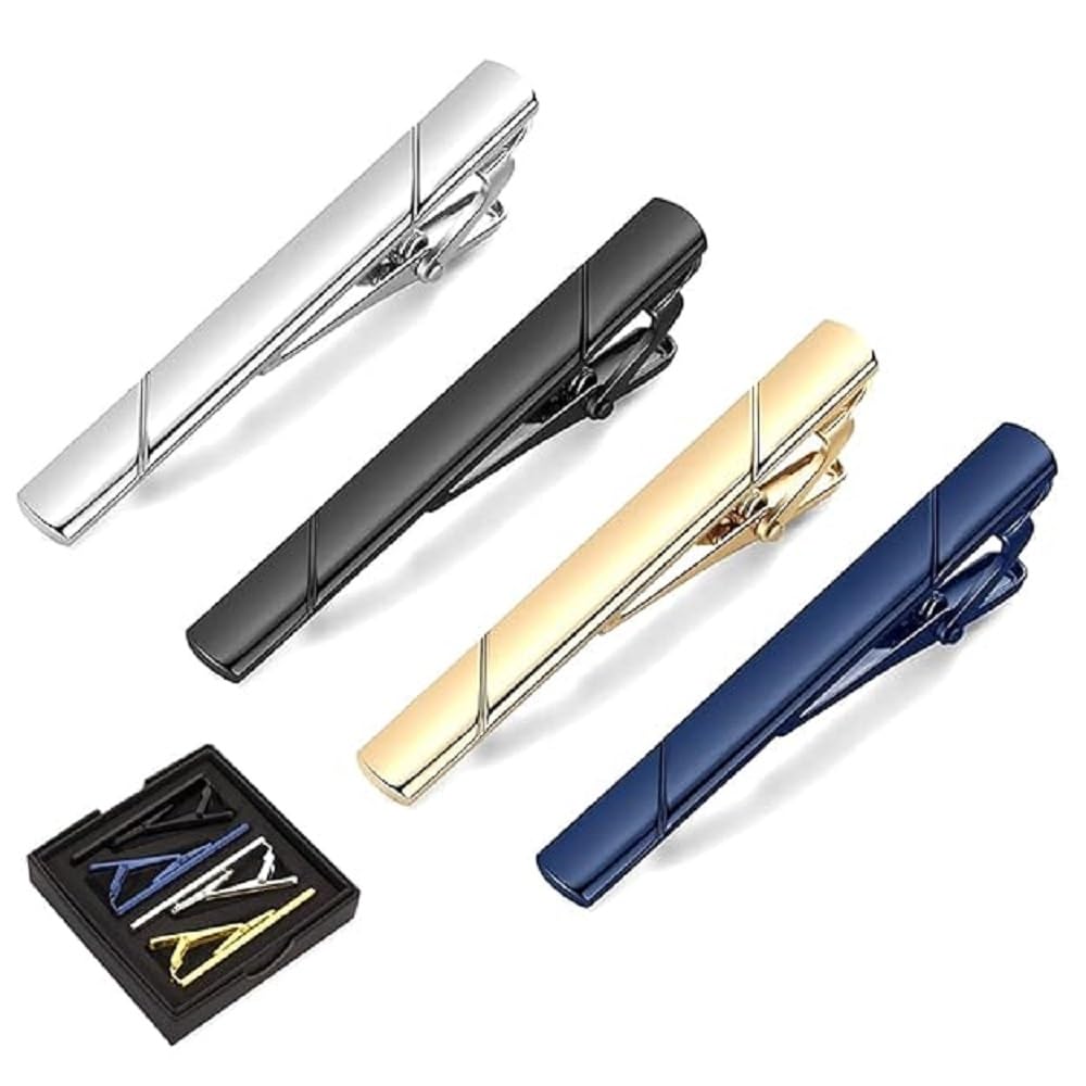 4 Pack Men’s Tie Clip Set with Gift Box – Formal Metal Tie Pins for Suit & Shirt | Classic Fashion Tie Bar Accessory for Business, Wedding, Office-image-9