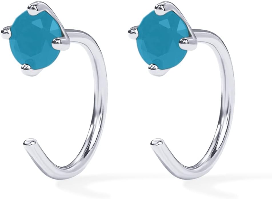 PAVOI 14K Gold 925 Sterling Silver Huggie Half Hoop Earrings for Women | Tiny Boho Colored Cartilage Earring | Blue, Green, Amethyst, Garnet, Black CZ, Turquoise, Opal, Pearl - Image 3