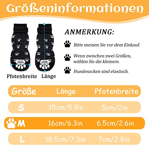 4 Paar Indoor Anti-Rutsch Socken für Hunde, Pfotenschutz Haftsocken für Drinnen, Hundesocken Anti Rutsch, Hundesocken für Hunde im Innenbereich im Freien (Schwarz-M)