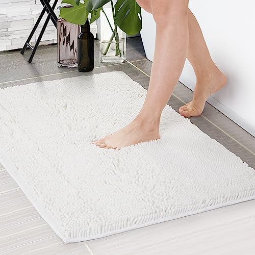 Deconovo Miękki antypoślizgowy dywanik łazienkowy, chłonny i trwały dywanik prysznicowy i kuchenny, można prać w pralce 60X90 CM, biały