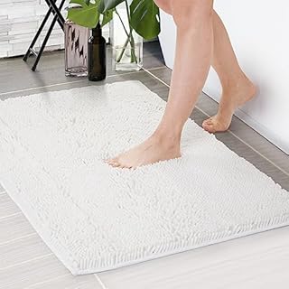 Deconovo Miękki antypoślizgowy dywanik łazienkowy, chłonny i trwały dywanik prysznicowy i kuchenny, można prać w pralce 60X90 CM, biały