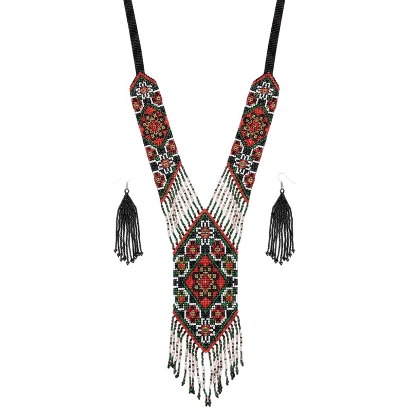 Joyería ucraniana gerdan de cuentas tejida a mano con patrón floral 1