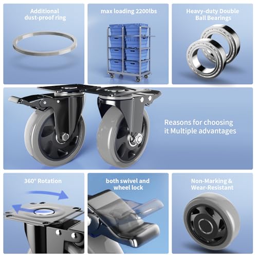 image for WOZESEIK 4 Inch Caster Wheels Heavy Duty 2200Lbs, Casters Set of 4 wit