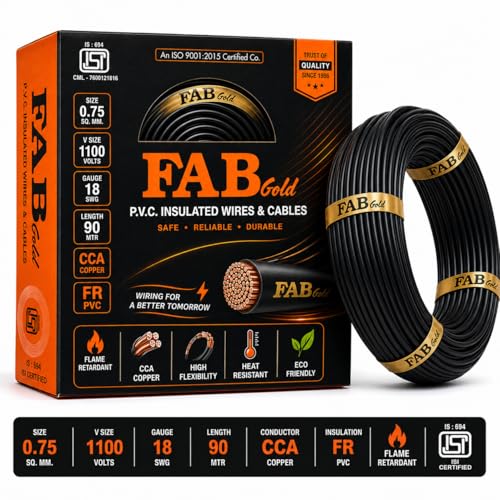 Image of 0.75 sqmm Single Core Copper Electrical Wire, 90 Meter (Black) | Heat Resistant & Flame Retardant (FR) | Lead-Free LSH House Wire for Home & Industrial Use