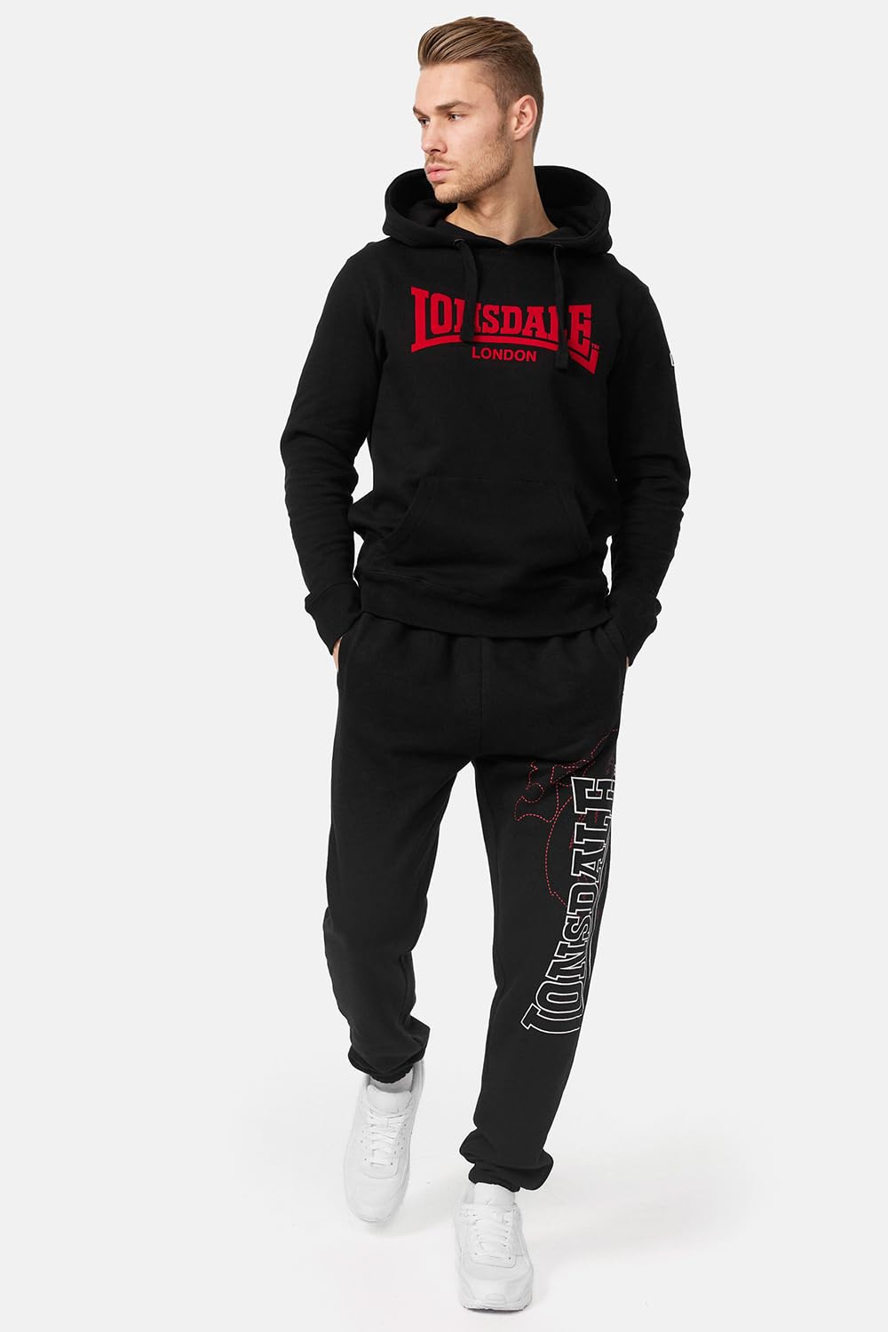 Lonsdale London Hooded One Tone Uomo Felpa con Cappuccio Nero Regular