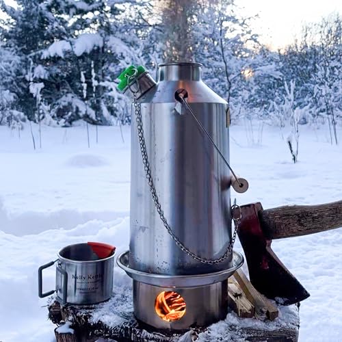 Kelly Kettle Base Camp Stainless Steel Basic Kit 54 oz.(1.6 LTR) Large Stainless Steel Camp Kettle, Lightweight Camping Kettle with Whistle, Camp Stove for Fishing, Hunting, Hiking, Survival Gear