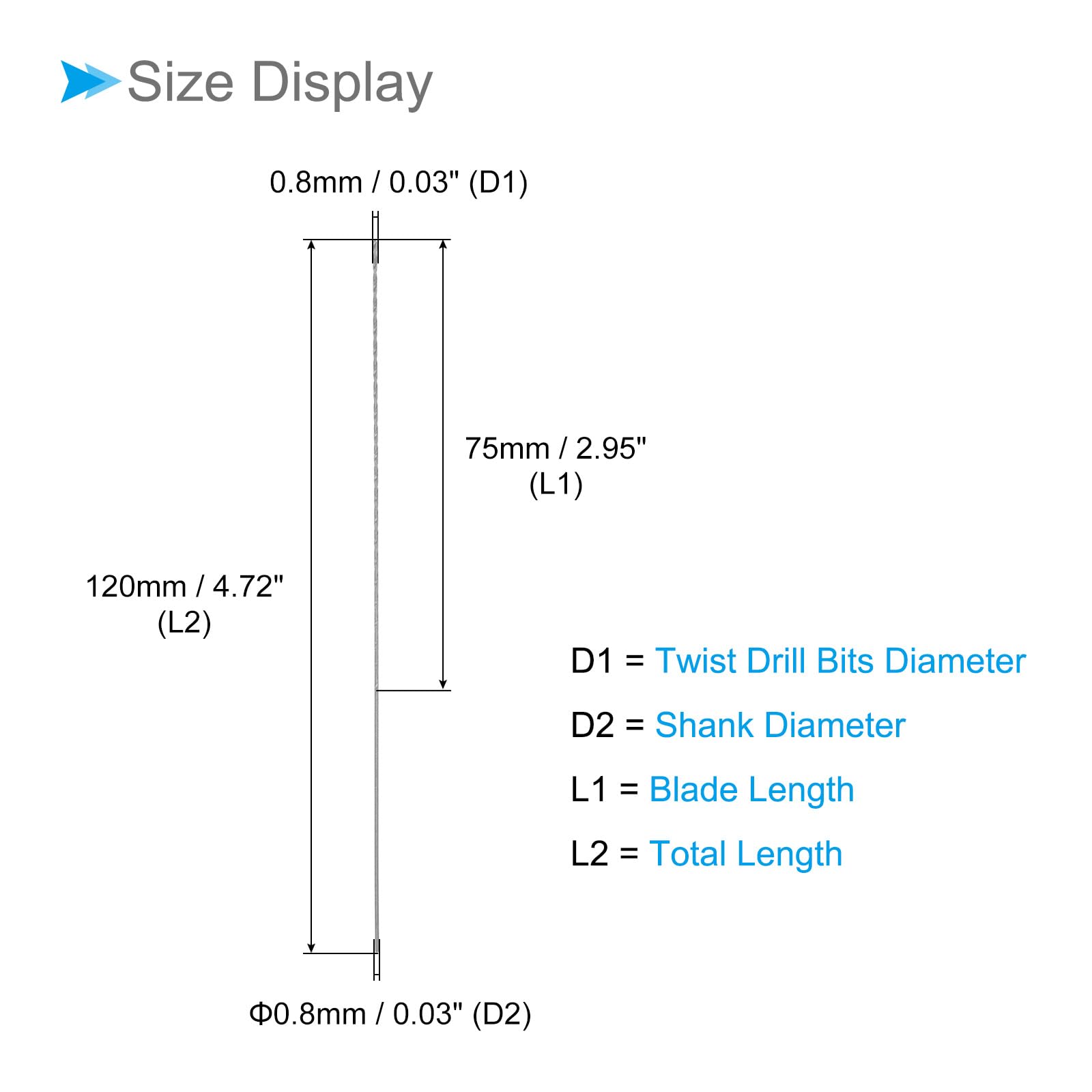 CoCud Long Twist Drill Bits, 0.8mm Cutting Diameter 0.03" Shank 2.95" Blade Length - Image 2