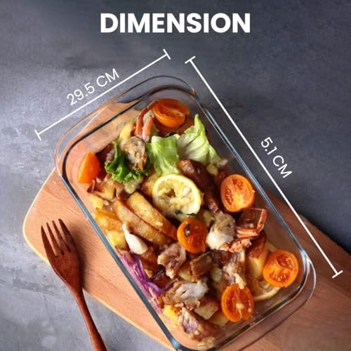 Image of Borosilicate Glass Baking Tray for Kitchen, 1600 ml, Baking Dish, Serving Bowl, Oven & Microwave, Dishwasher and Freezer Safe, Rectangle, Transparent, Glass Bowl Container