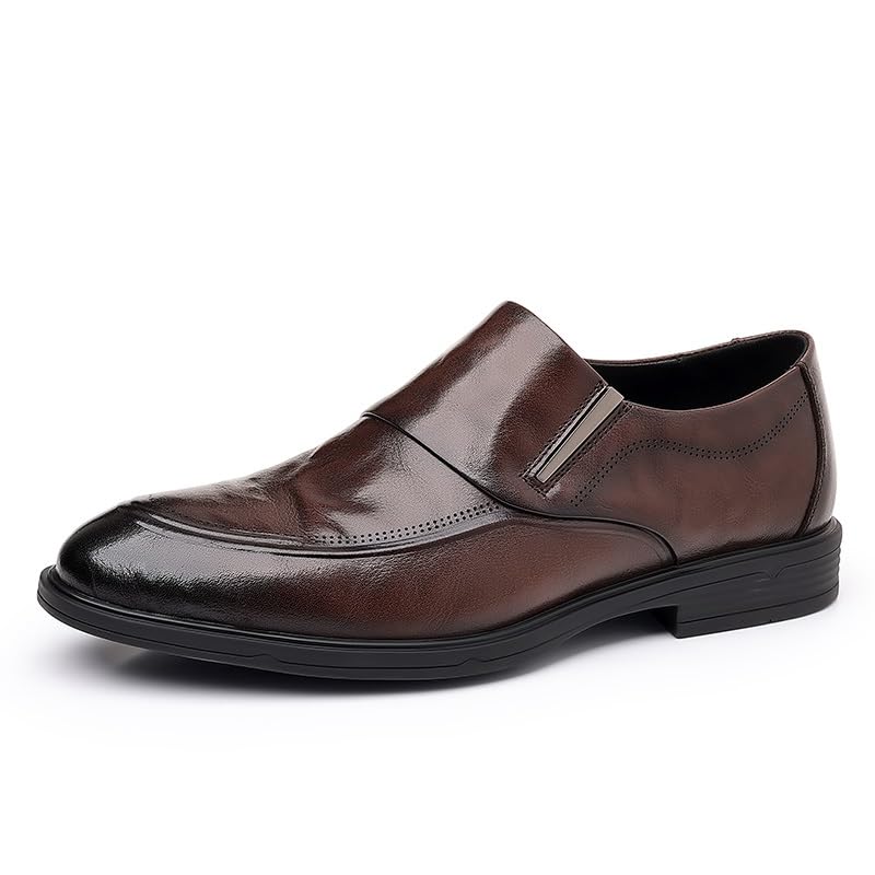 Dress Shoes for Men Slip On Round Burnished Toe PU Leather Rubber Sole Block Heel Slip Resistant Anti-Slip Working3