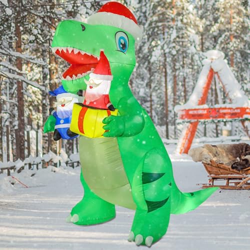 Vipush 8 FT Christmas Inflatable Decorations Dinosaur Christmas Decorations Outdoor Inflatable with LED Light Outdoor Holiday Decor Blow Up Yard Decor