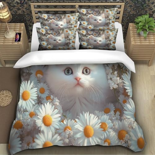 Housse de couette chaton blanc impression numérique 3D haute définition - 5