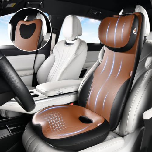 Image of Coverado Car Seat Cushion and One Piece Lumbar Support with Adjustable Neck Cushion for Car, Ergonomic Memory Foam Car Back Support, Truck Seat Cushion for Sciatica Back Neck Pain Relief, Blackbrown