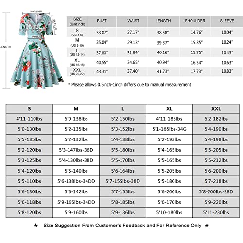 Mintlimit Women's V-Neck Audrey Hepburn 50S Vintage Elegant Solid Plain Rockabilly Swing Cocktail Party Dress (Light Blue,Size 2Xl) #TOP3