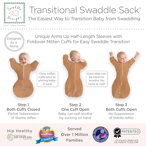 Image of SwaddleDesigns Transitional Swaddle Sack, Arms Up Half-Length Sleeves & Mitten Cuffs,Swaddle for Newborn Transition to Baby Sleep Sack Wearable Blanket, Large, 6-9 Month, 21-24 lb, Heathered Butterum
