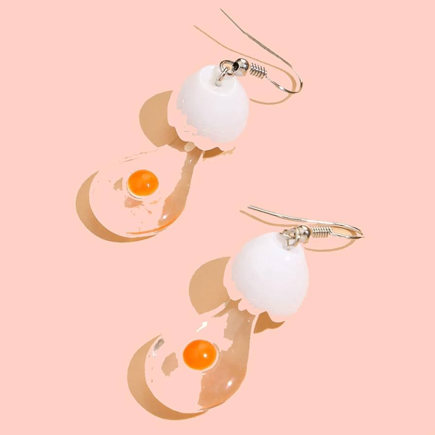 2 Pair New Unusual Egg Resin Weird Earrings for Women