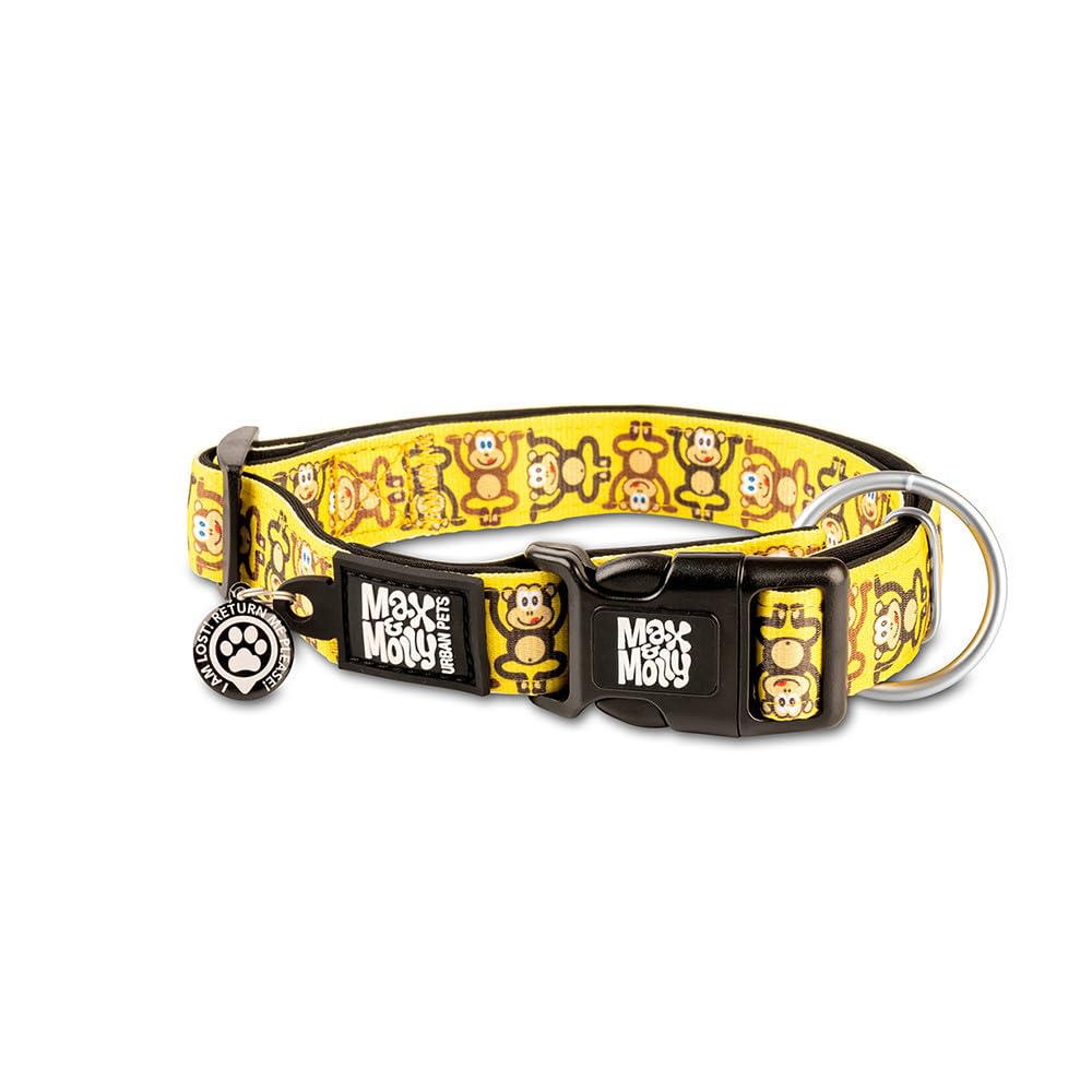 Max & Molly Ultra Comfortable Dog Collar with Smart Id Tag - Monkey Maniac Collection|Multicolor|S|