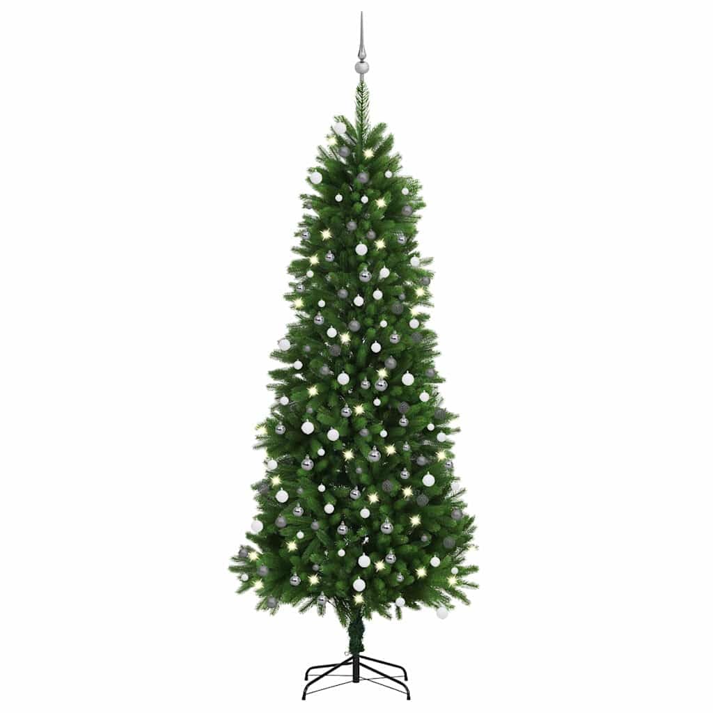 Home tools - Árbol de Navidad artificial con luces LED y bolas, 240 cm, color verde