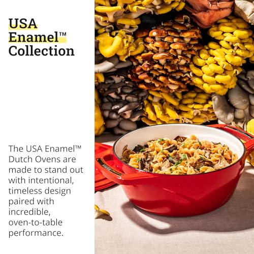 Image of Lodge USA Enamel 4.5 Qt Enameled Cast Iron Dutch Oven - Cast Iron Cookware - Dutch Oven Pot with Lid - Cherry On Top Color - 4.5 Qt Capacity