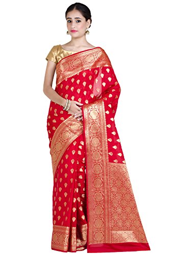 Chandrakala Women s Red Kataan Silk Banarasi Saree