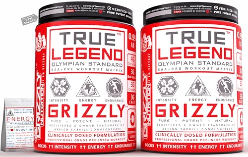 Image of Grizzly Nutrition True Legend Olympian Grade Pre Workout Powder Supplement for Men & Women | 900 Grams+30Gr Energy, Focus & Muscle Pump Formula with L-Citrulline, Beta Alanine, Creatine & Caffeine Pack, Citrulline, Theanine, EAA +21 Power Boosters, Pineapple + Lime, Dual Twin Pack, Lab Researched Formula